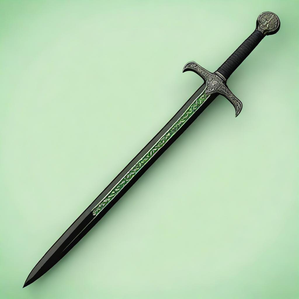 Generate an image of a black sword with green details