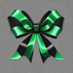 Generate an image of a black bow with green details. The bow should have intricate green accents that highlight its design.