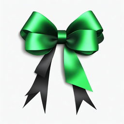 Generate an image of a black bow with green details. The bow should have intricate green accents that highlight its design.