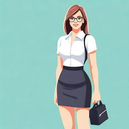 Create an artwork of a stylish and confident teacher in a mini skirt