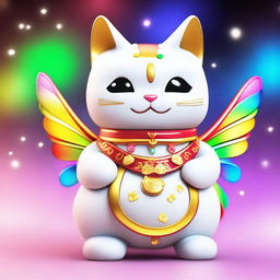 Generate a 3D anime art image of a white Maneki Neko, also known as a beckoning cat, wearing a gold necklace with the number nine on it