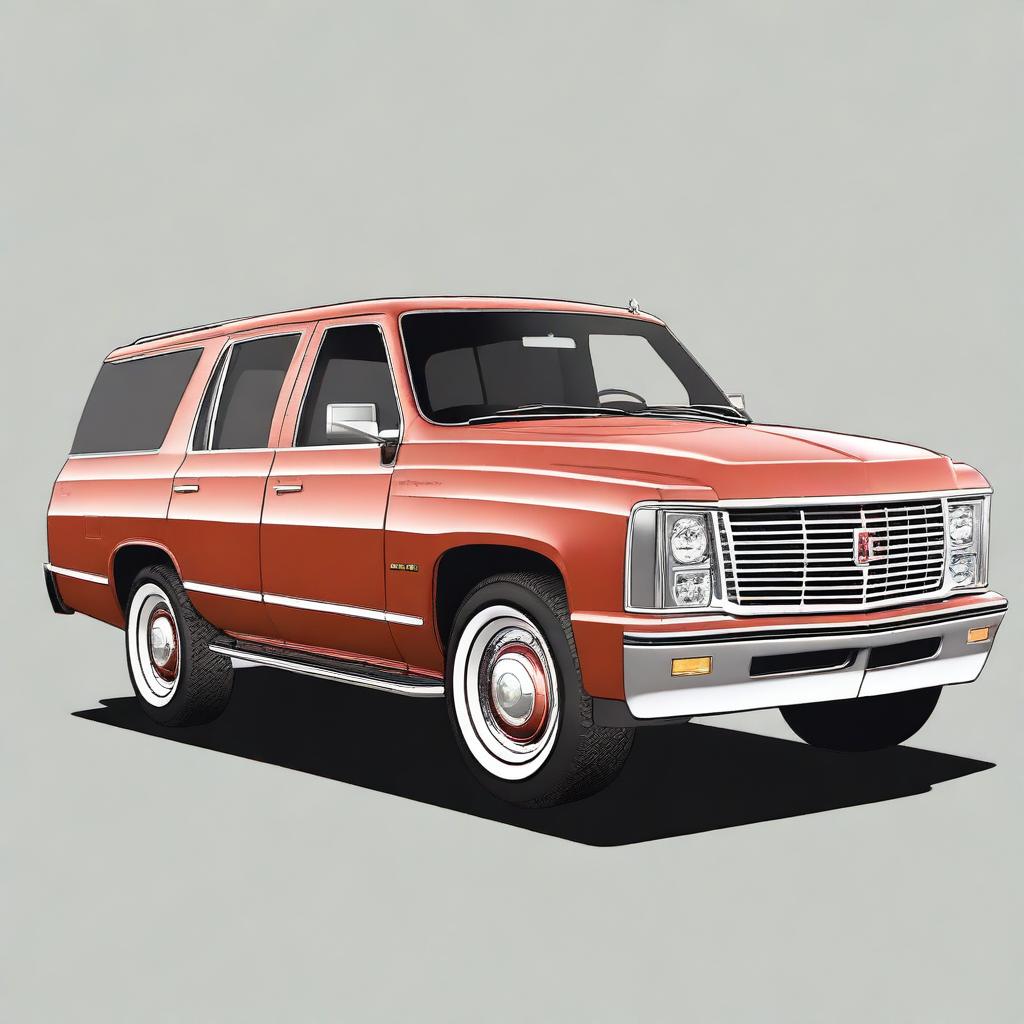 Generate an image of a Cadillac Escalade designed in the 1960s style