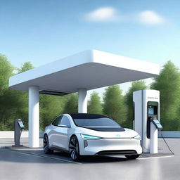 Generate an image of a modern Electric Vehicle (EV) service station