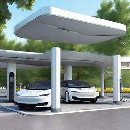 Generate an image of a modern Electric Vehicle (EV) service station