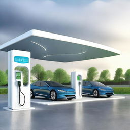 Generate an image of a modern Electric Vehicle (EV) service station