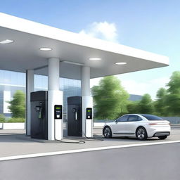 Generate an image of a modern Electric Vehicle (EV) service station