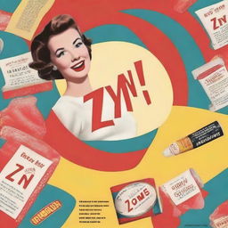 Generate an image of a 1950s style advertisement for a fictional product called 'Zyn'