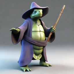 Generate a realistic image of a humanoid turtle character