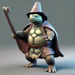 Generate a realistic image of a humanoid turtle character