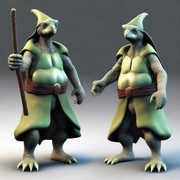 Generate a realistic image of a humanoid turtle character