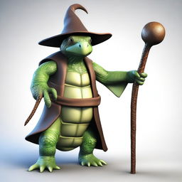 Generate a realistic image of an old humanoid turtle character