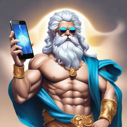 A full color image of Zeus, the god of sky and thunder in Greek mythology, looking cool with sunglasses on