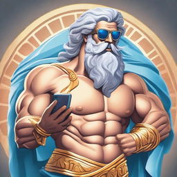 A full color image of Zeus, the god of sky and thunder in Greek mythology, looking cool with sunglasses on