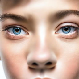 A boy's face showing a reflection of a sexy girl in his eyes. The image should capture the boy's surprise and fascination.