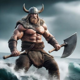 Generate an image of a violent viking