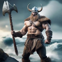 Generate an image of a violent viking