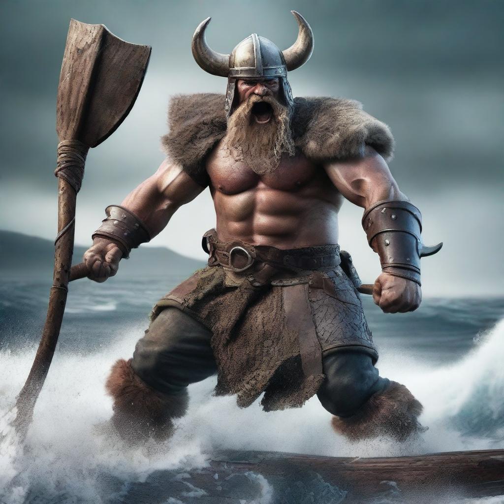 Generate an image of a violent viking