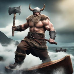 Generate an image of a violent viking