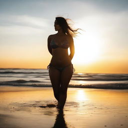 A woman in a stylish bikini, showcasing her confident and curvaceous figure