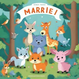 Create a charming and colorful children's book cover featuring a group of friendly animals on an exciting adventure in a magical forest