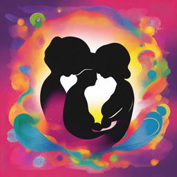 Generate a vibrant and colourful image that symbolizes 'Whispers of Conception and the Womb: How Early Memories Shape Our Life Journey', focusing on the relationship between parents and their child in the womb