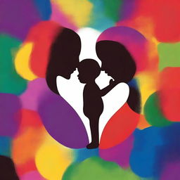 Generate a vibrant and colourful image that symbolizes 'Whispers of Conception and the Womb: How Early Memories Shape Our Life Journey', focusing on a man, a woman, and their child in the womb