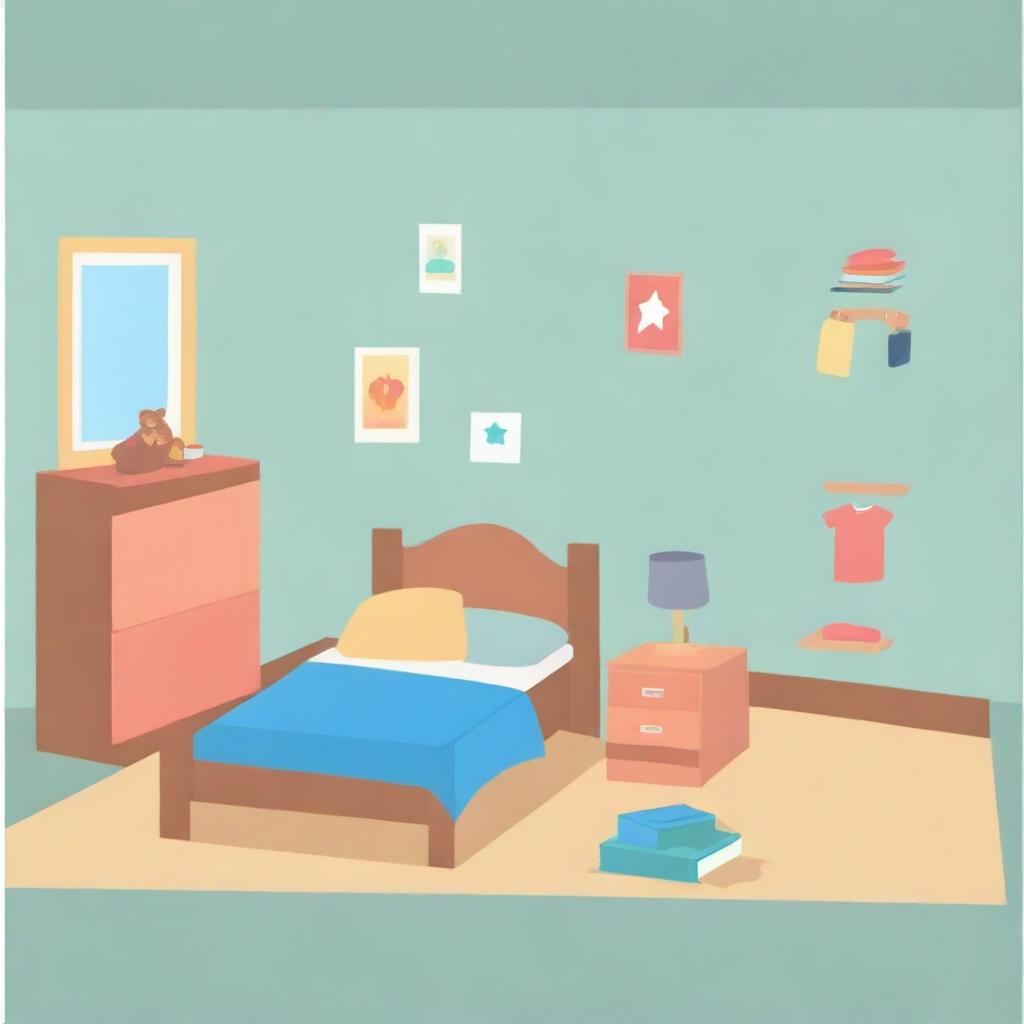 Create a vector image of a boy's bedroom