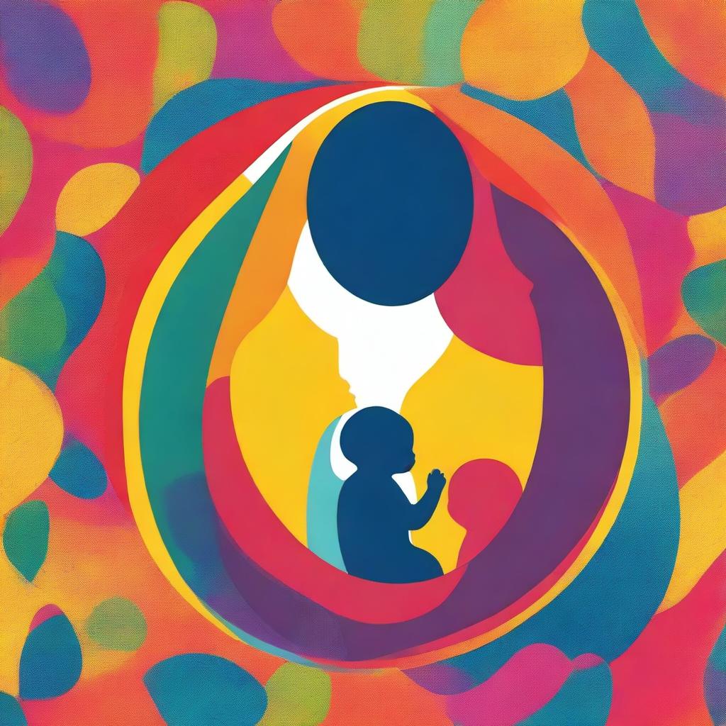 Generate a vibrant, colourful, and intellectual image that symbolizes 'Whispers of Conception and the Womb: How Early Memories Shape Our Life Journey', focusing on a man, a woman, and their child in the womb