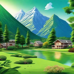 Generate an image of a beautiful hill station, showcasing the lush greenery, serene environment, picturesque landscapes, and stunning mountain views