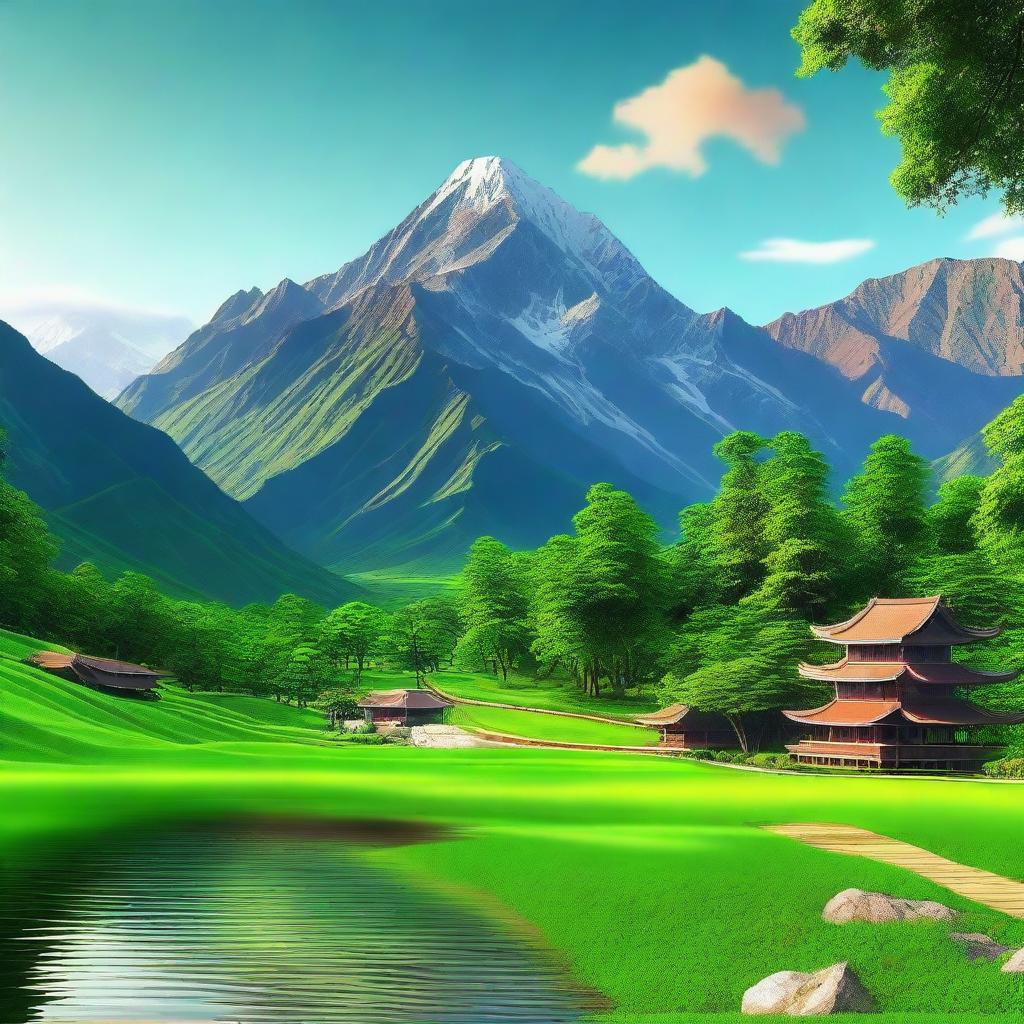 Generate an image of a beautiful hill station, showcasing the lush greenery, serene environment, picturesque landscapes, and stunning mountain views