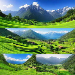 Generate an image of a beautiful hill station, showcasing the lush greenery, serene environment, picturesque landscapes, and stunning mountain views