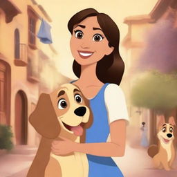 Create a high-quality Disney-style movie poster featuring a Filipina actress and a theme about dogs