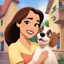 Create a high-quality Disney-style movie poster featuring a Filipina actress and a theme about dogs