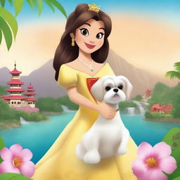 Create a Disney movie poster featuring a Filipina princess and her adorable Shih Tzu companion