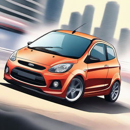 Create an image of a Ford Figo car drifting in an anime style