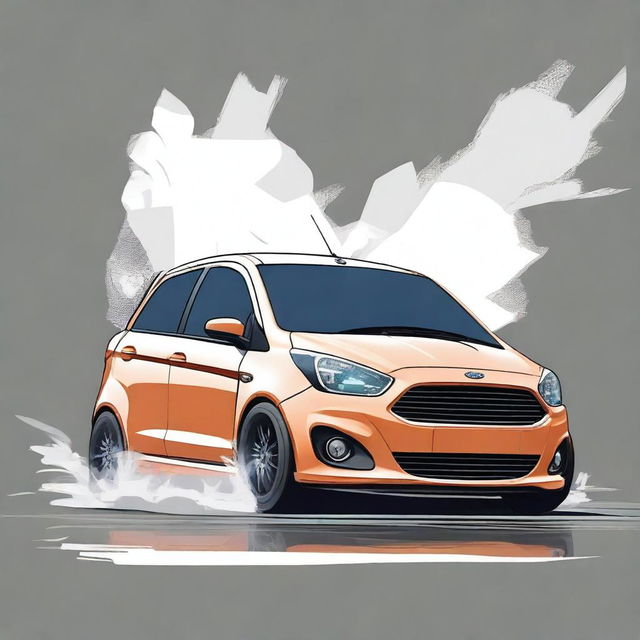 Create an image of a Ford Figo car drifting in an anime style