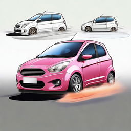 Create an image of a Ford Figo car drifting in an anime style