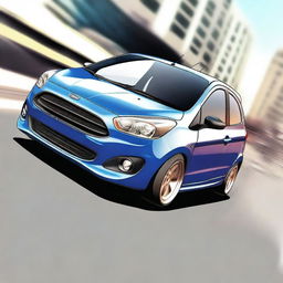 Create an image of a Ford Figo car drifting in an anime style