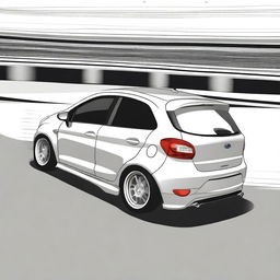 Create an anime-style image of the backside of a 2010 Ford Figo car drifting without any smoke