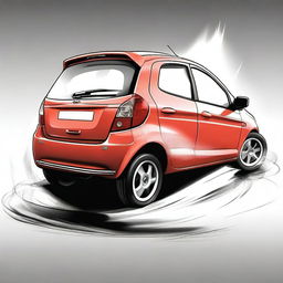 Create an anime-style image of the backside of a 2010 Ford Figo car drifting without any smoke