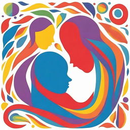 Generate a vibrant and colourful image that symbolizes 'Whispers of Conception and the Womb: How Early Memories Shape Our Life Journey', focusing on a man, a woman, and their child in the womb