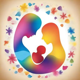 Generate a vibrant and colourful image that symbolizes 'Whispers of Conception and the Womb: How Early Memories Shape Our Life Journey', focusing on a man, a woman, and their child in the womb