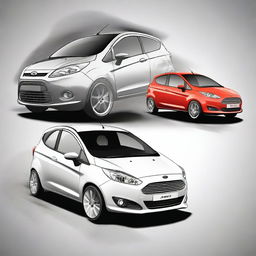 Generate a manga style image showcasing the backsides of older models of a Ford Figo and Ford Fiesta performing a smokeless drift side by side