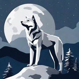 Generate an image of a majestic wolf standing on a hill during a full moon night