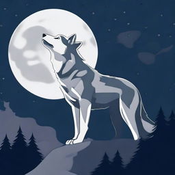 Generate an image of a majestic wolf standing on a hill during a full moon night