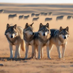 Generate an image of a wolf pack in the Inner Mongolian Grasslands