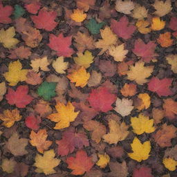 An assortment of colorful autumn leaves delicately scattered across a forest floor, kissed by the early morning sun.