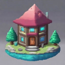 Create a 64x64 pixel art of a large, cute mineral house with a gemstone roof