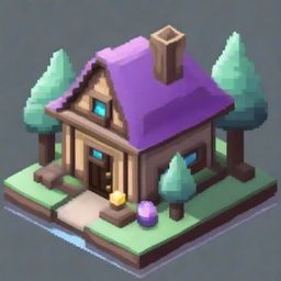 Create a 64x64 pixel art of a large, cute mineral house with a gemstone roof