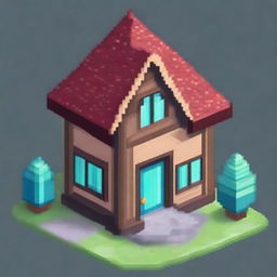 Create a 64x64 pixel art of a large, cute mineral house with a gemstone roof